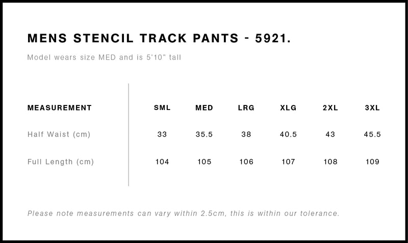 AS Colour 5921 Stencil Track Pant Mens size chart