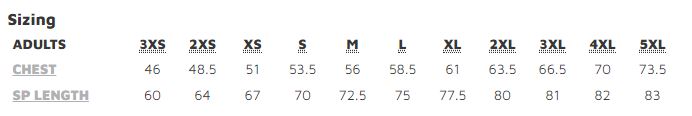 7COP JB's Cool Polo Size Chart