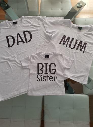 MUM, DAD, BIG SISTER/BROTHER TEES (PACK OF 3)