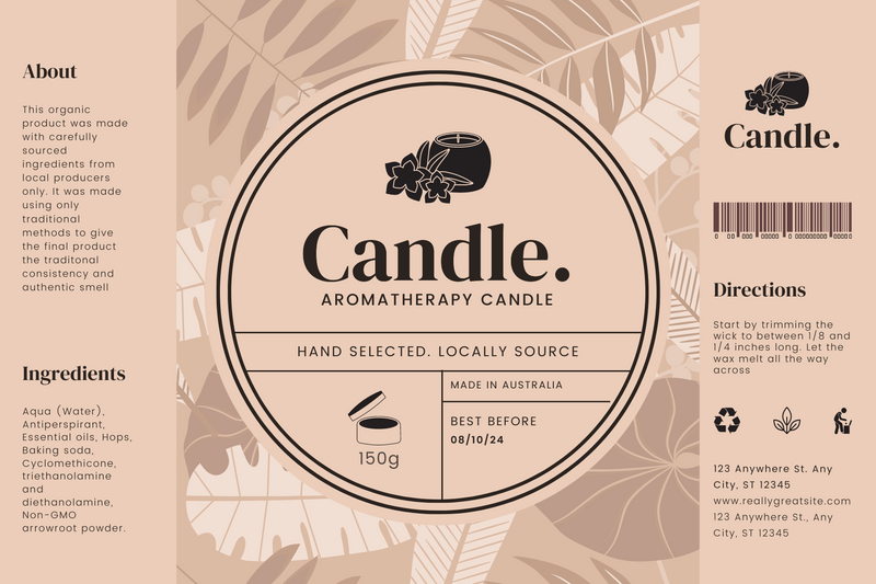 Beige Tropical Candle Label
