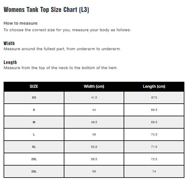 CB Clothing - L3 Muscle Tank Ladies Size Chart