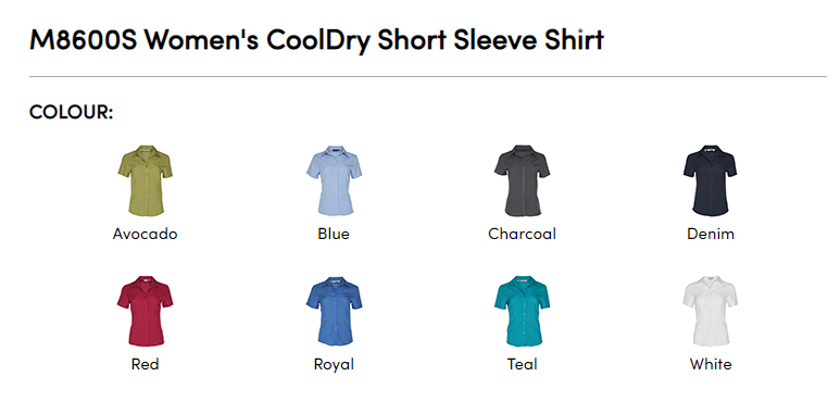 Winning Spirit M8600S Women's CoolDry Short Sleeve Shirt Colours