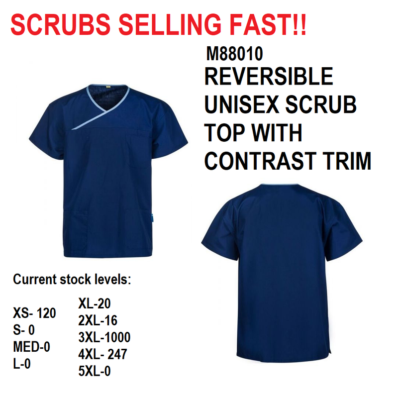 REVERSIBLE UNISEX SCRUB TOP WITH CONTRAST TRIM