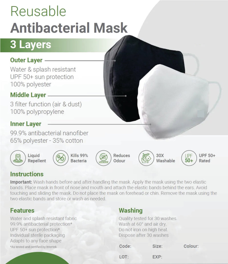 MEDSUPPLY Reusable Antibacterial Mask - 3 Ply (MEDIUM - TEEN/ADULT)