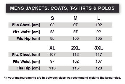 Tradie Puffer Vest Size Chart