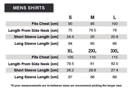 Tradie Hi Vis Long Sleeve Flex Shirt Size Chart