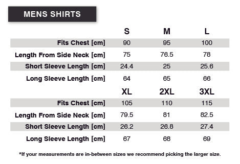 Tradie Basic Tee Size Chart