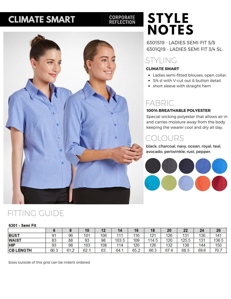 Climate Smart - Ladies semi fit short sleeve (sizes 6-28) City Collection Corporate Reflection