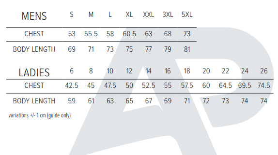 Aussie Pacific 1323 Kuranda Polo Mens size chart