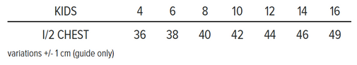 kids botany tee size chart