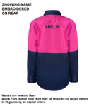 Personalised Kids PINK Long Sleeve Shirt - with individual name (Large on REAR)